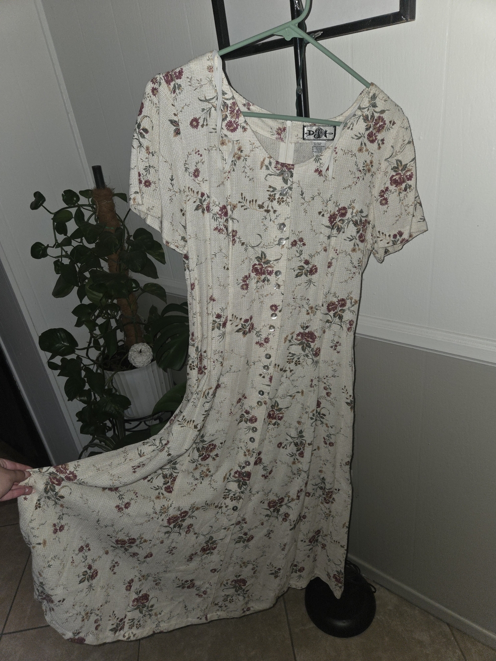 DJI Cream Maxi Dress with Dusty Rose Floral Print